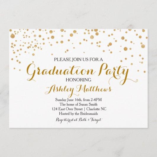 Gold Glitter Dots Graduation Party Invitation