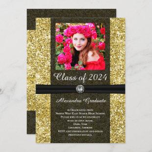 Gold Glitter Gem Photo Class of 2024 Graduation Invitation