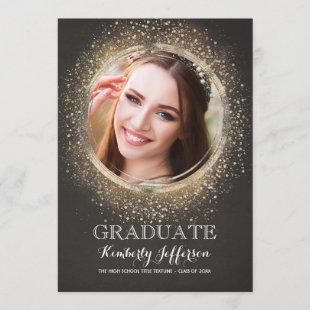 Gold Glitter Glamour Modern Graduation Photo Invitation