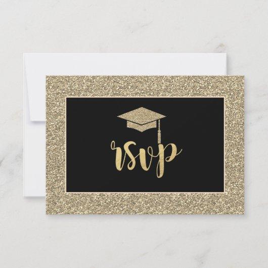 Gold Glitter Grad Cap Graduation Party RSVP Card