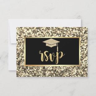 Gold Glitter Grad Cap, Sequins Graduation Party RSVP Card