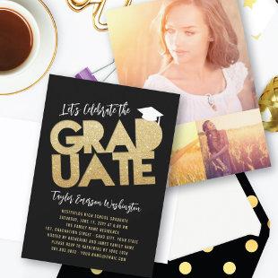 Gold Glitter Graduate Cutout Graduation Party Invitation