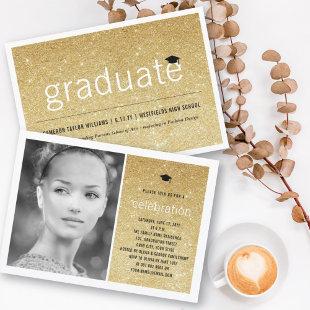 Gold Glitter Graduate Simple Chic Graduation Party Invitation