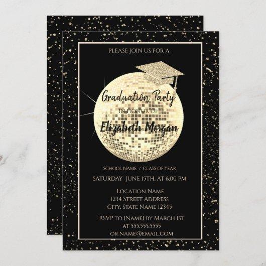 Gold Glitter Graduation Cap,Disco Ball Confetti Invitation