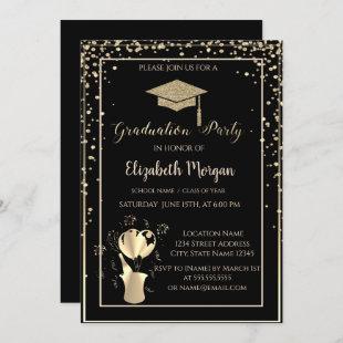 Gold Glitter Graduation Cap Frame Graduation Party Invitation