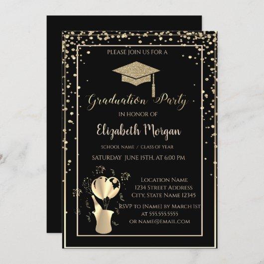 Gold Glitter Graduation Cap Frame Graduation Party Invitation