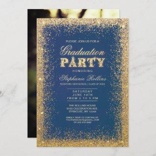 Gold & Glitter Graduation Party Invitations - Blue
