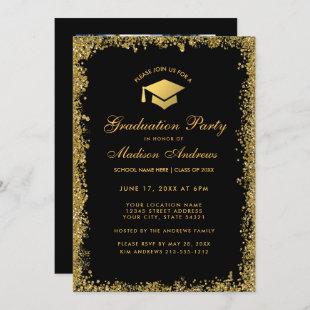 Gold Glitter Graduation Party Invite - Photo Back