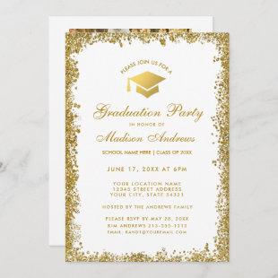 Gold Glitter Graduation Party Invite W Photo Back