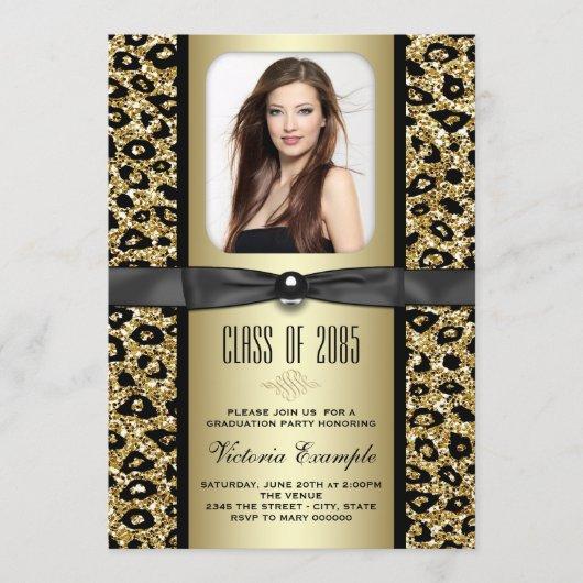Gold Glitter Leopard Graduation Announcement
