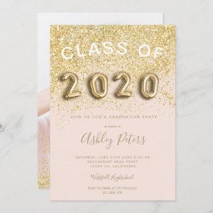 Gold glitter letters class photo graduation 2020 invitation