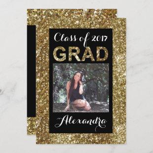Gold Glitter-Look Class of 2017 Photo Graduation Invitation