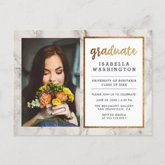 Gold Glitter & Marble Photo Graduation Party Invitation Postcard