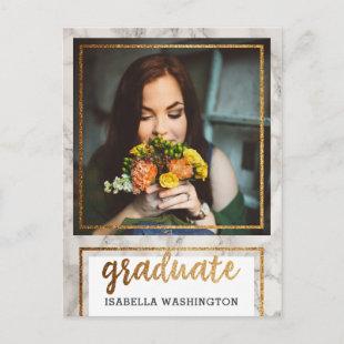 Gold Glitter & Marble Photo Graduation Party Invitation Postcard