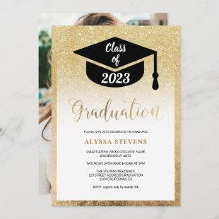 Gold glitter modern simple gold graduation photo invitation