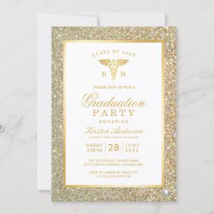 Gold Glitter Nursing School Graduation Party Invitation