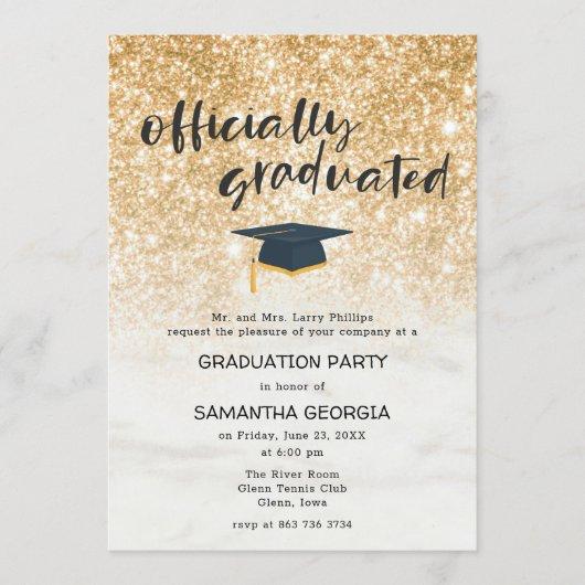 Gold Glitter Ombre Script Luxury Graduation Invitation