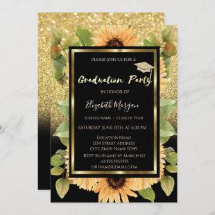 Gold Glitter Ombre Sunflowers Invitation