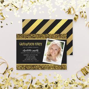 Gold Glitter Photo Graduation Party Invitation