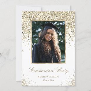 Gold Glitter Photo Graduation Party Invitation