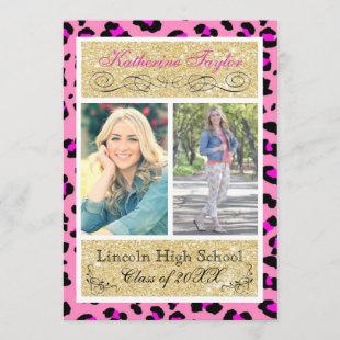 Gold Glitter Pink Cheetah Grad Announcement