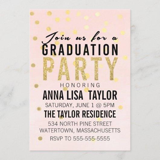 Gold Glitter Polka Dot Graduation Party Invitation