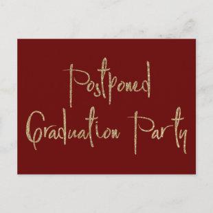 Gold Glitter Postponed Graduation Party Burgundy Postcard