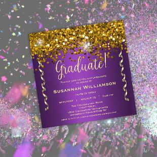 Gold Glitter Purple Graduation Party Invitation