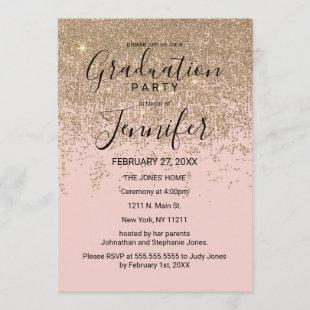 Gold Glitter Sparkles Blush Pink Graduation Party Invitation