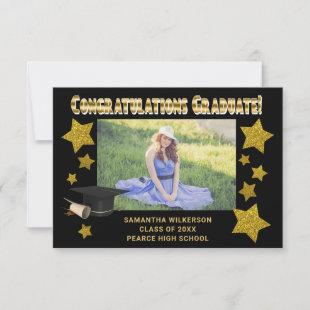 Gold Glitter Stars Congratulations Graduate Photo  Note Card