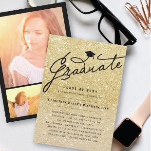 Gold Glitter Stylish Graduate Graduation Party Invitation