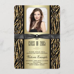 Gold Glitter Zebra Graduation Announcement