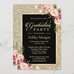Gold Glitters Floral 2022 Photo Graduation Party Invitation