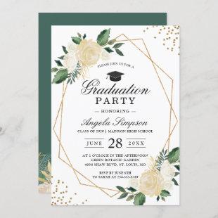 Gold Glitters Greenery Floral Graduation Party