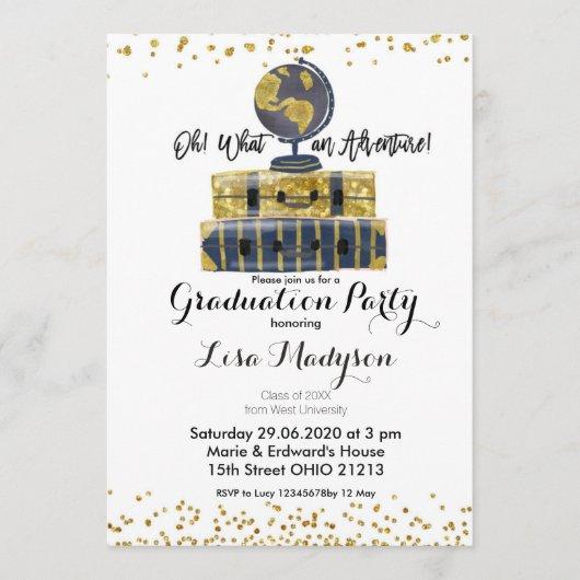 Gold Globe Adventure Graduation Party Invite card