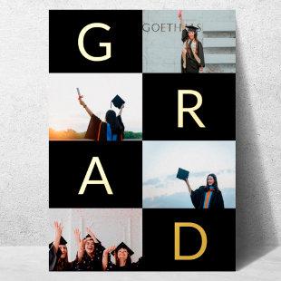 GOLD GRAD BLOCKS MULTI Photo graduation Foil Invitation
