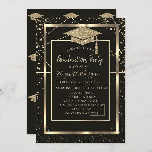 Gold Grad Cap Diamonds Geometric Graduation Invitation