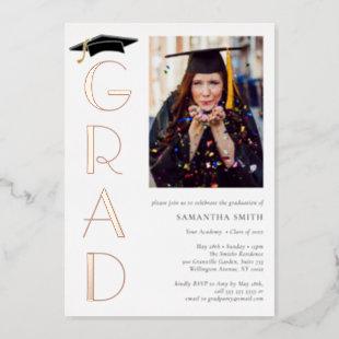 Gold Grad Cap Modern Typography Graduation Party Foil Invitation