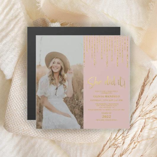 Gold Grad Party Photo Magnetic Invitation Card