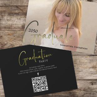 Gold Graduate Black Photo QR Code Social Media Invitation