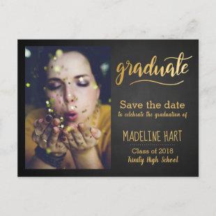 Gold Graduate | Chalkboard Save The Date Photo Announcement Postcard