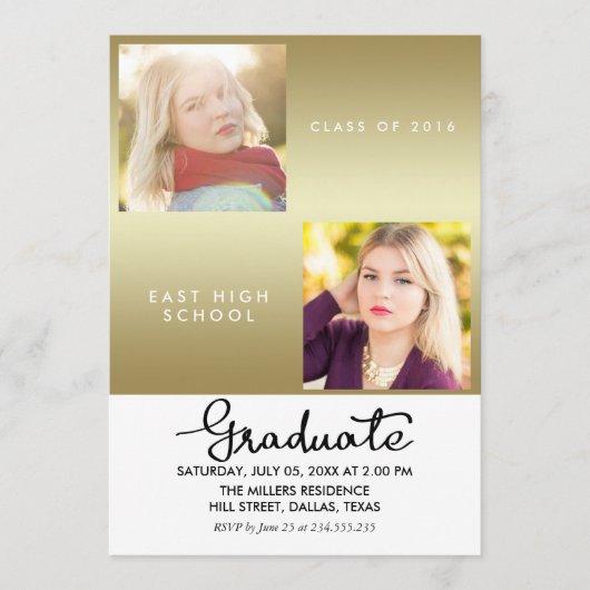 Gold Graduate Modern Two Photos Invitation