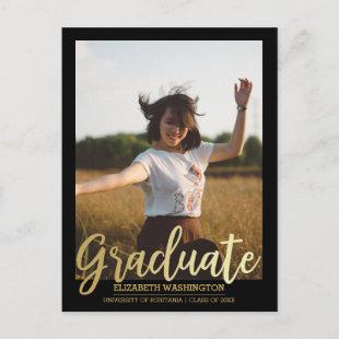 Gold Graduate Typography | Photo Graduation Invitation Postcard