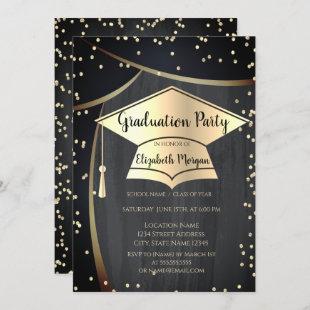 Gold Graduation Cap,Diamonds Black Graduation Invitation