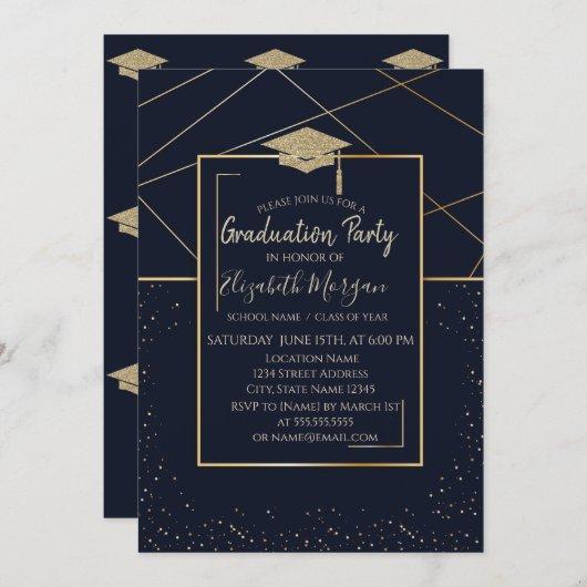 Gold Graduation Cap Geometric Graduation Invitation