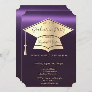 Gold Graduation Cap,Purple Graduation  Invitation