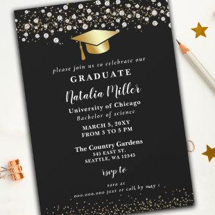 Gold  Graduation Hat Glitter Rhinestone Graduation Invitation