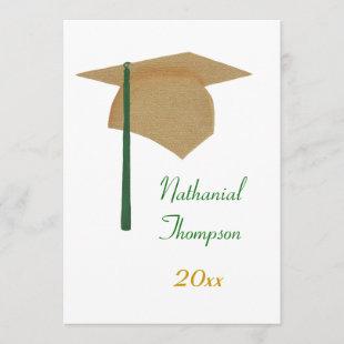 Gold & Green Graduation Cap and Tassel Invitations