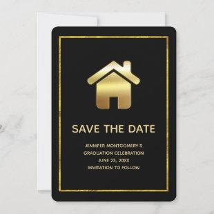 Gold House Symbol Real Estate Graduation Save The Date