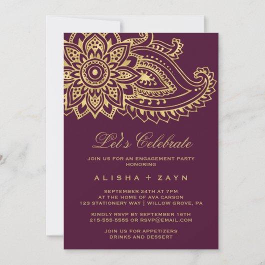 Gold Indian Paisley Let's Celebrate Invitation